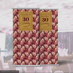 Lovely Burgundy Blush Gold 30th Birthday Roll Retractable Banner