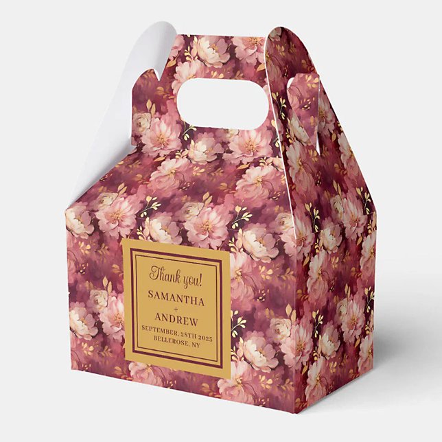 Lovely Burgundy Blush Gold Watercolor Wedding   Favour Box (Lovely Burgundy Blush Gold Watercolor Wedding Favor Boxes)