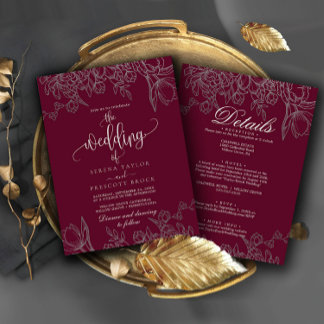 Lovely Burgundy Calligraphy All in One Wedding  Invitation