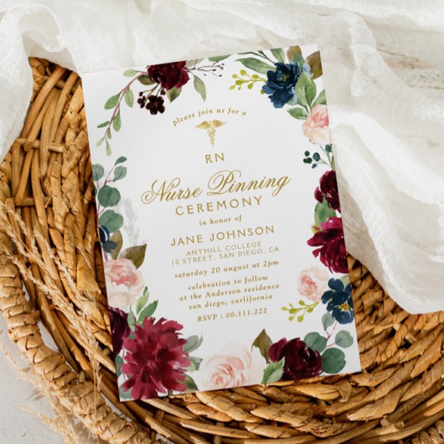 lovely burgundy navy floral Nurse pinning ceremony Invitation (Creator Uploaded)