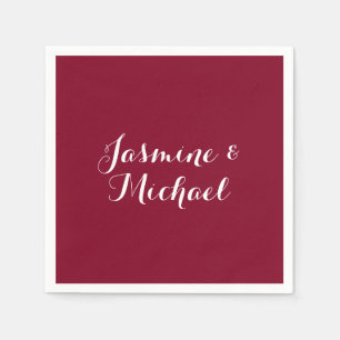 Lovely Burgundy Red Calligraphy Couple Names Napkin