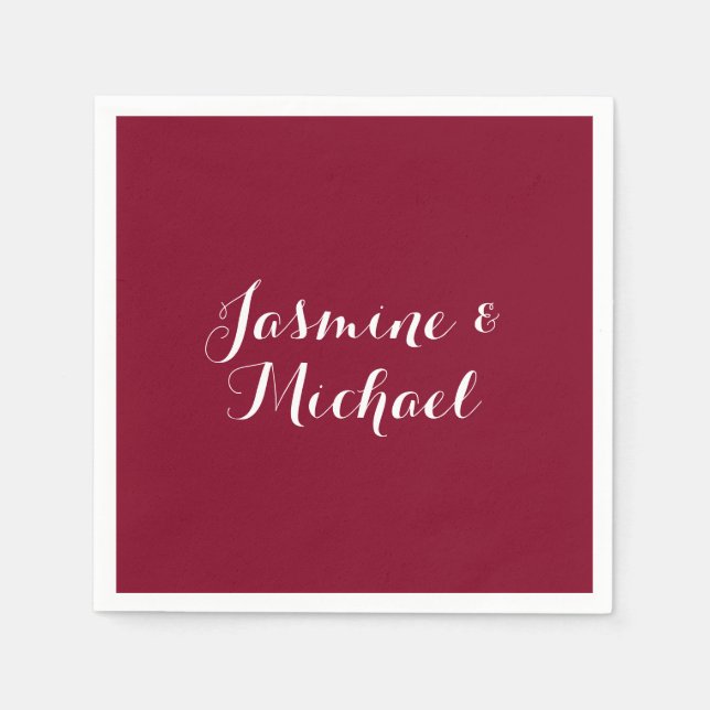 Lovely Burgundy Red Calligraphy Couple Names Napkin (Front)