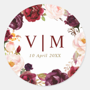 lovely burgundy red floral wedding sticker