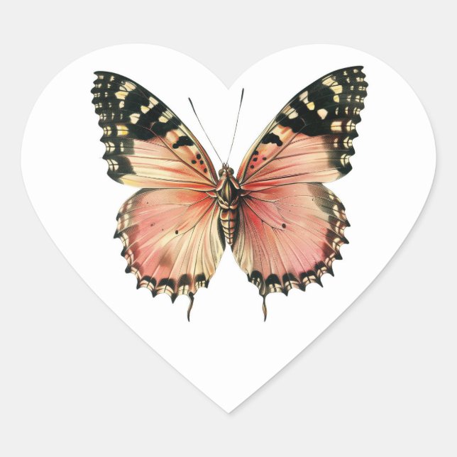 Lovely Butterfly On Heart-Shaped Sticker (Front)