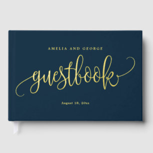 Lovely Calligraphy Editable Colour Foil Guestbook