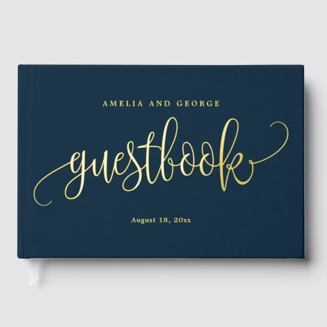 Lovely Calligraphy Editable Colour Foil Guestbook (Front)