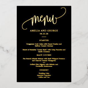 Lovely Calligraphy REAL FOIL Elegant Menu Card