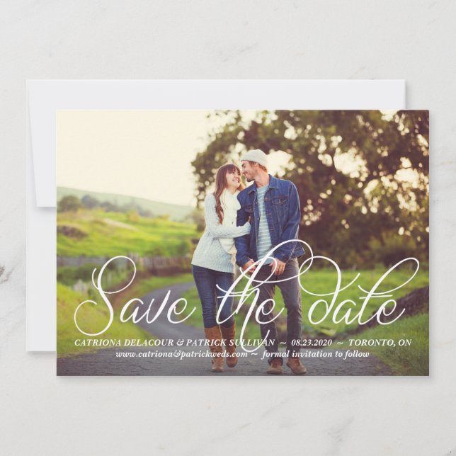 Lovely Calligraphy Script Photo Save the Date (Front)