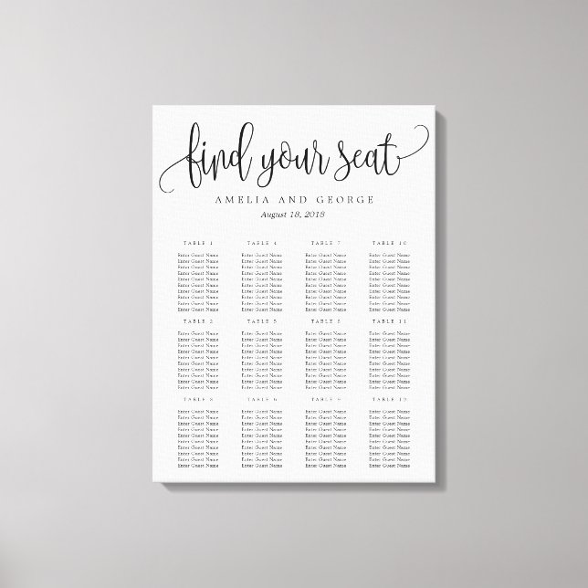 Lovely Calligraphy Seating Chart Wrapped Canvas (Front)