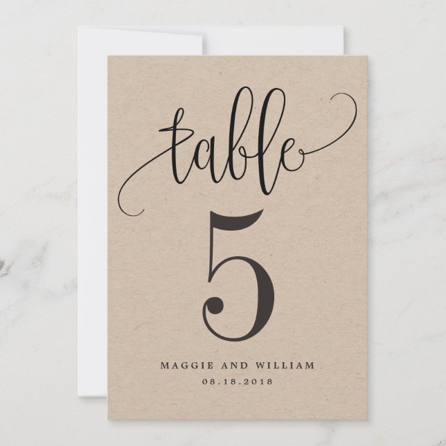 Lovely Calligraphy Table Number Card Kraft (Front)