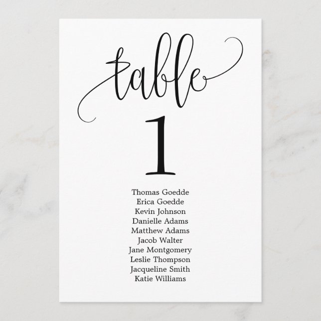 Lovely Calligraphy Table Seating Card (Front)