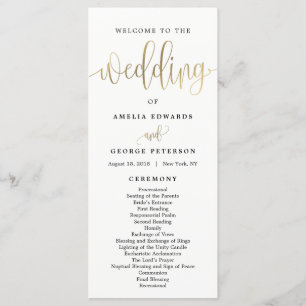 Lovely Calligraphy Wedding Program Faux Gold Programme