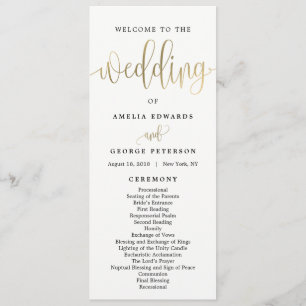 Lovely Calligraphy Wedding Program Faux Gold Programme