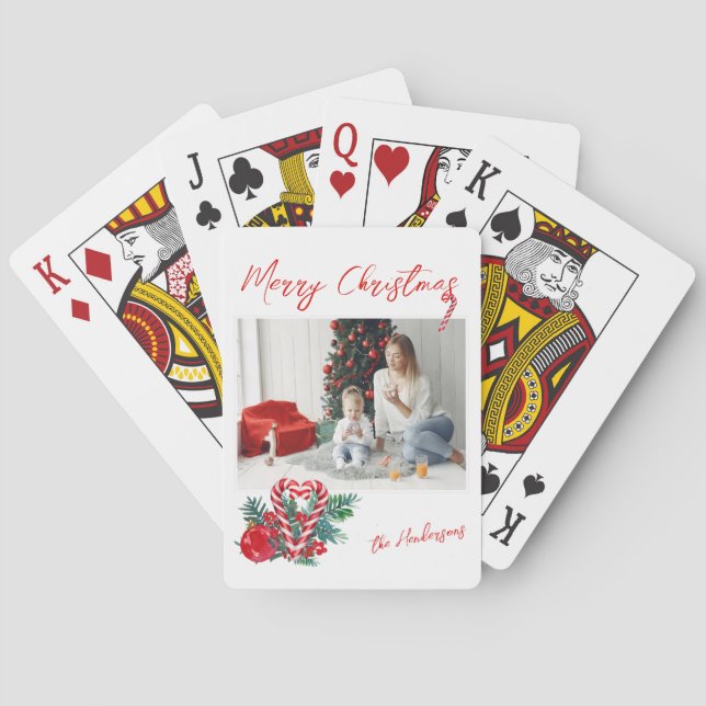Lovely Candy Canes | Christmas Family Photo Playing Cards (Back)