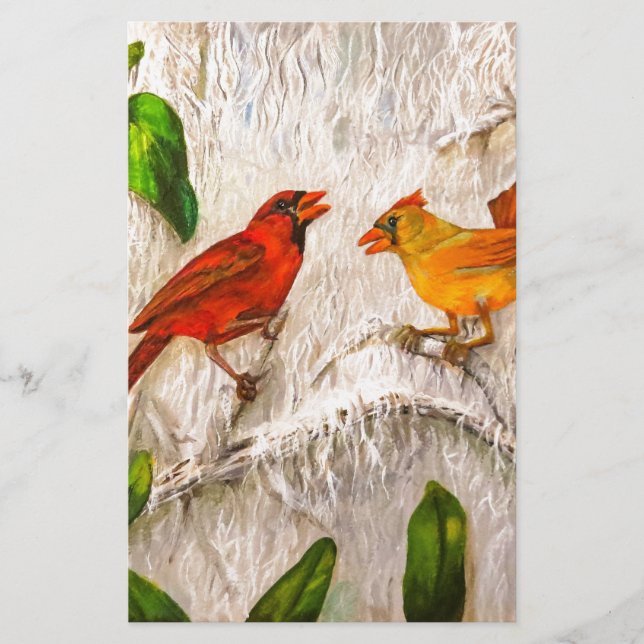 Lovely Cardinal birds Stationery (Front)