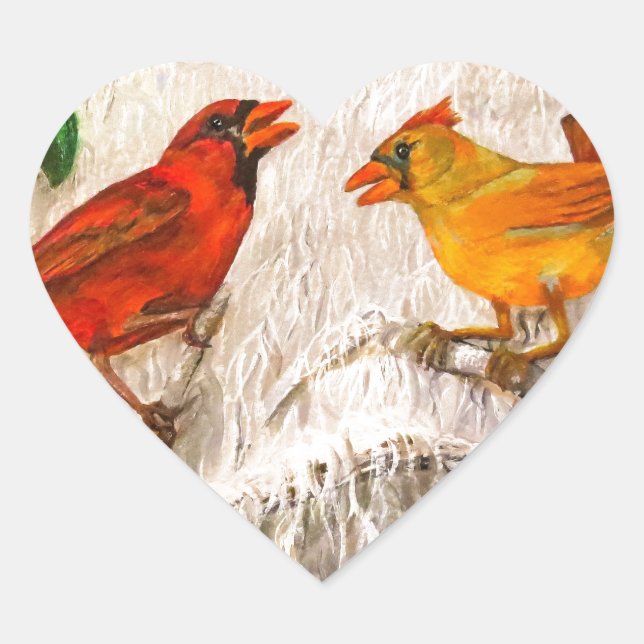 Lovely Cardinals. Singing of love Heart Sticker (Front)