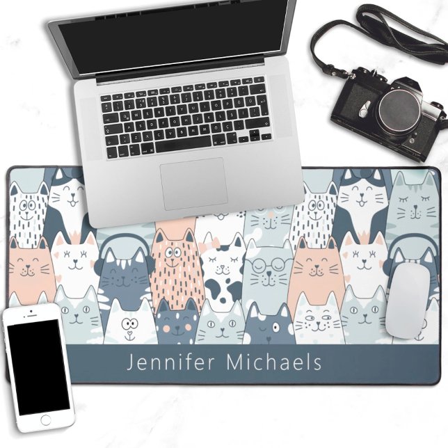 Lovely cartoon cats pattern with name desk mat (Creator Uploaded)
