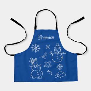 Lovely Cartoon Snowman Snowflakes Christmas Winter Apron