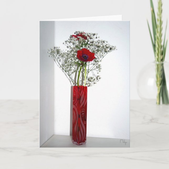 Lovely carved red vase card (Front)