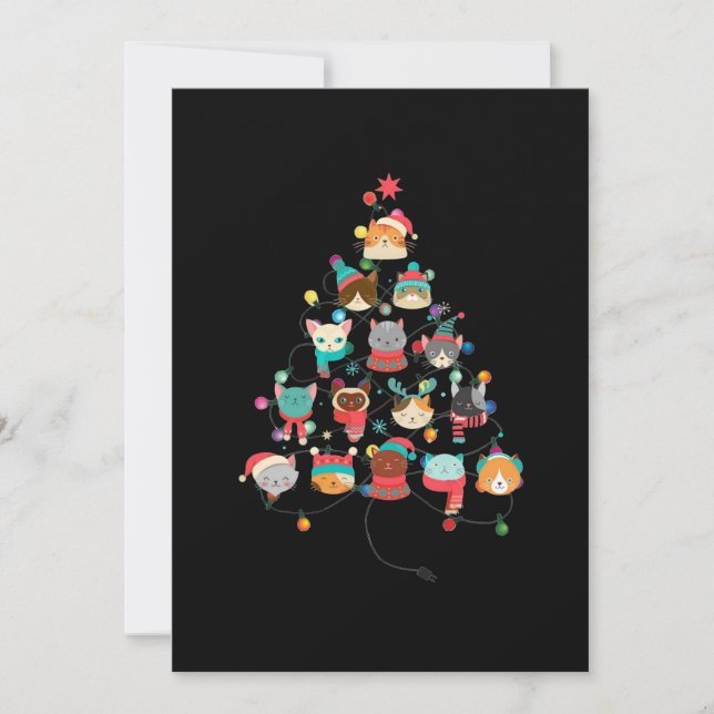 Lovely Cat Christmas Tree Covered By Flashlight Thank You Card (Front)