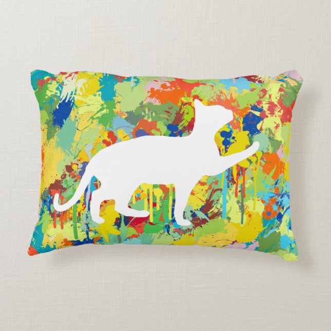 Lovely Cat Colourful Painting Splash Decorative Cushion (Back)