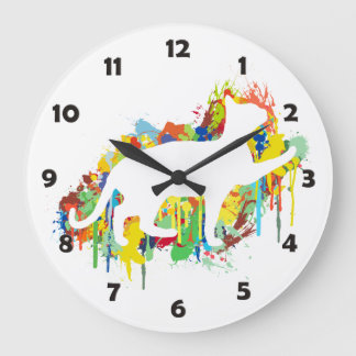 Lovely Cat Colourful Painting Splash Large Clock