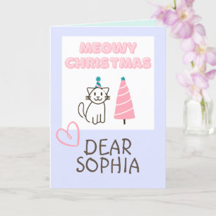 Lovely Cat in a Hat&Tree Happy Christmas Pastel Card