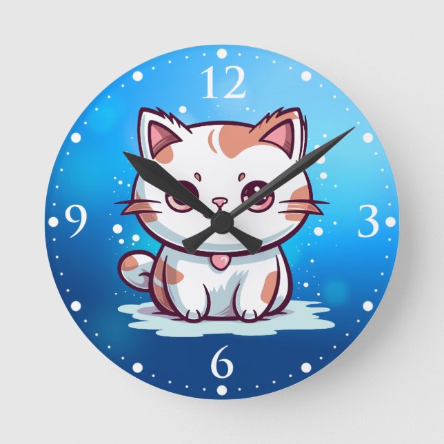 Lovely Cat Kawaii Style Clipart-47758 Round Clock (Front)