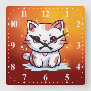 Lovely Cat Kawaii Style Clipart-47758 Square Wall Clock