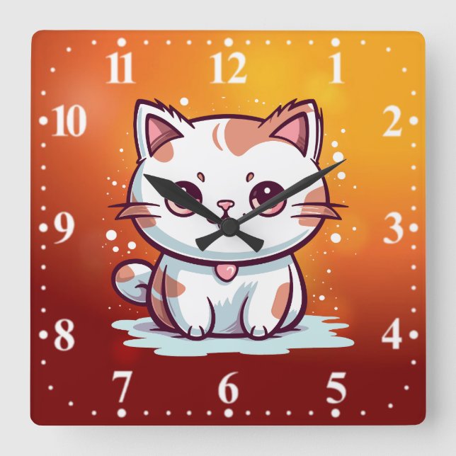 Lovely Cat Kawaii Style Clipart-47758 Square Wall Clock (Front)