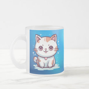 Lovely Cat Kawaii Style Clipart Frosted Glass Coffee Mug
