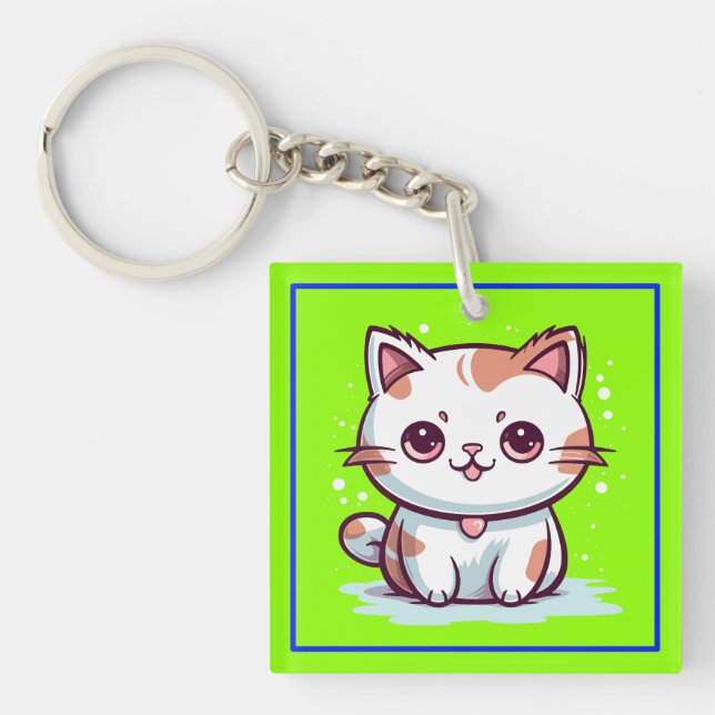 Lovely Cat Kawaii Style Clipart Key Ring (Front)