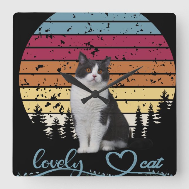 Lovely Cat Square Wall Clock (Front)