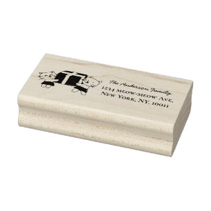Lovely cats holding gift boxes holiday address rubber stamp
