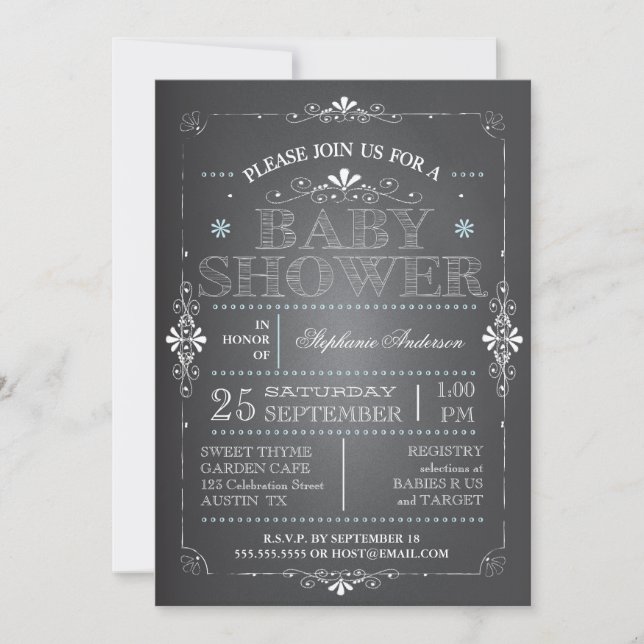 Lovely Chalkboard Baby Boy Shower Invitation (Front)