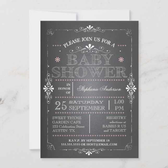 Lovely Chalkboard Baby Girl Shower Invitation (Front)