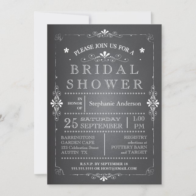 Lovely Chalkboard Bridal Shower Invitation (Front)