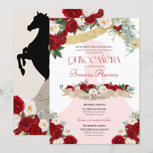 Lovely Charro Elegant Red White Floral Quinceañera Invitation