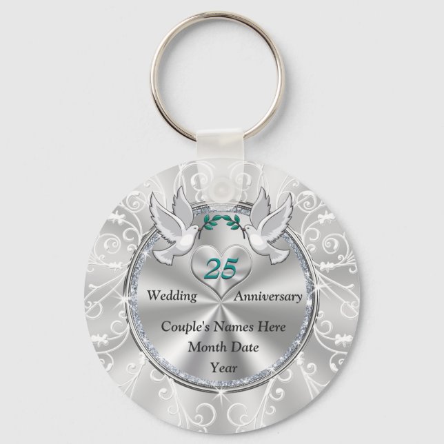 Lovely Cheap 25th Wedding Anniversary Party Favour Key Ring (Front)