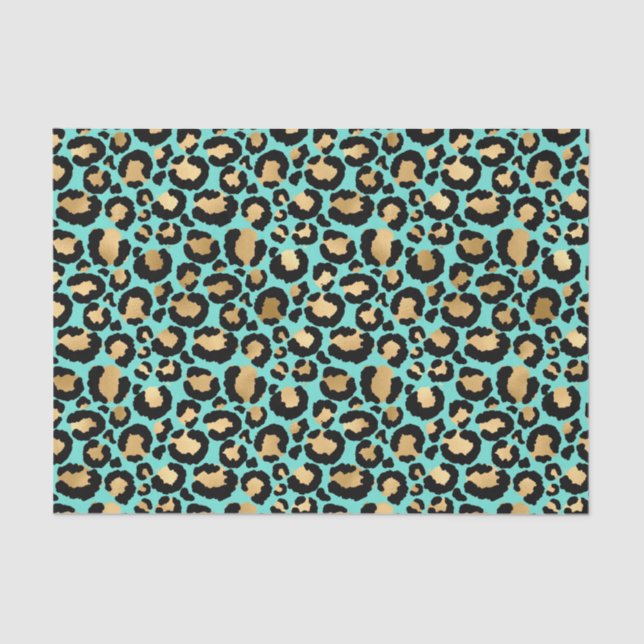 Lovely Cheetah Print Teal and Golden Black Tissue Paper (Front)