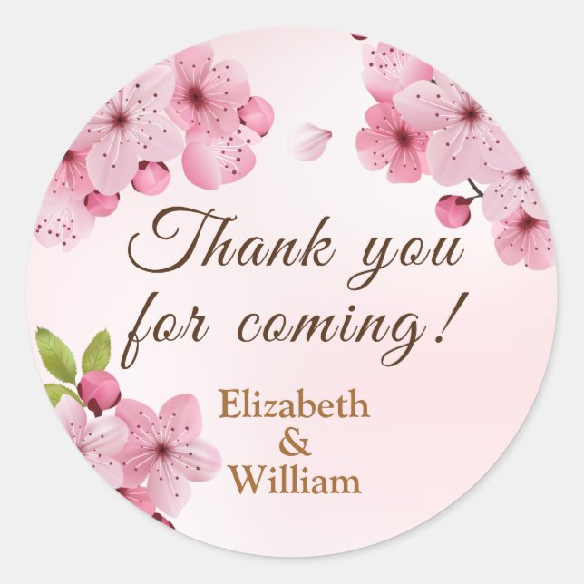 Lovely Cherry Blossoms Thank You Classic Round Sticker (Front)