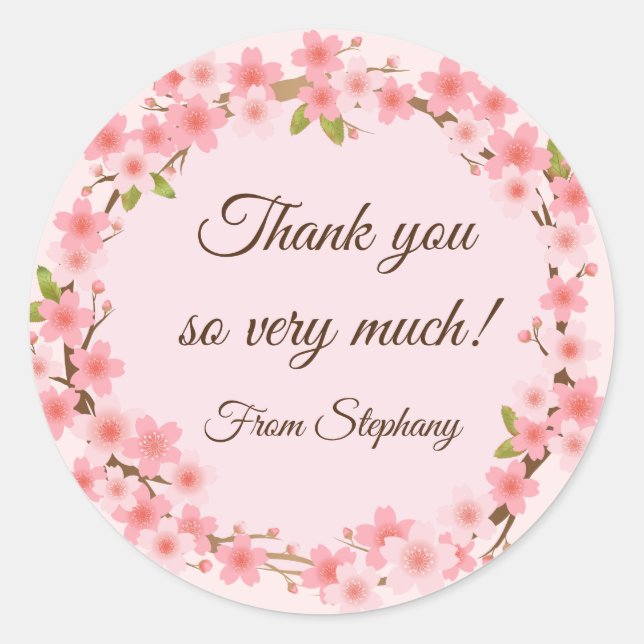Lovely Cherry Blossoms Wreath Thank you Stickers (Front)