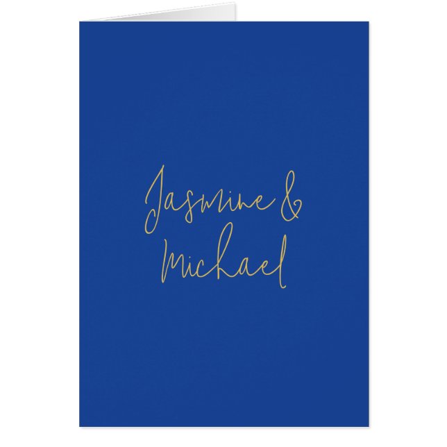 Lovely Chic Calligraphy Couple Names Blue & Gold (Front)