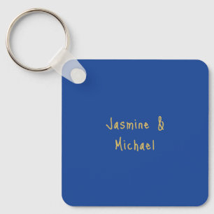 Lovely Chic Calligraphy Couple Names Blue & Gold Key Ring