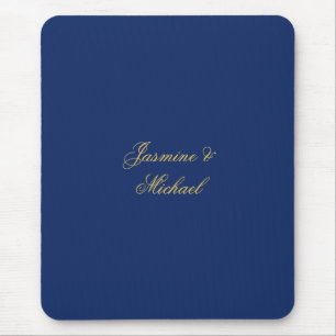 Lovely Chic Calligraphy Couple Names Blue & Gold Mouse Mat