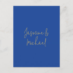Lovely Chic Calligraphy Couple Names Blue & Gold Postcard