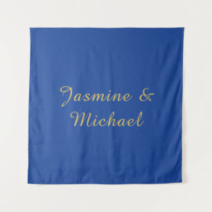 Lovely Chic Calligraphy Couple Names Blue & Gold Tapestry