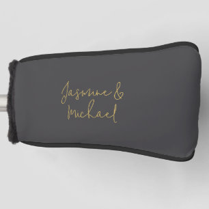 Lovely Chic Calligraphy Couple Names Grey & Gold Golf Head Cover