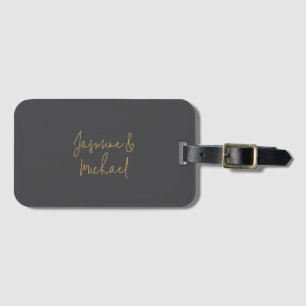 Lovely Chic Calligraphy Couple Names Grey & Gold Luggage Tag