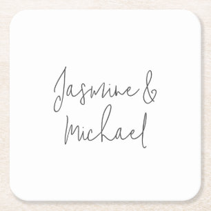 Lovely Chic Calligraphy Couple Names  Square Paper Coaster
